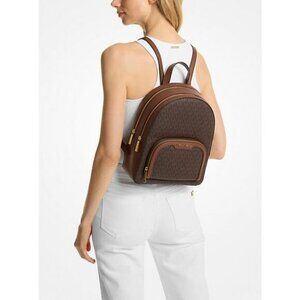 NWT MICHAEL KORS Jaycee Medium MK Logo Backpack Brown Coated Canvas